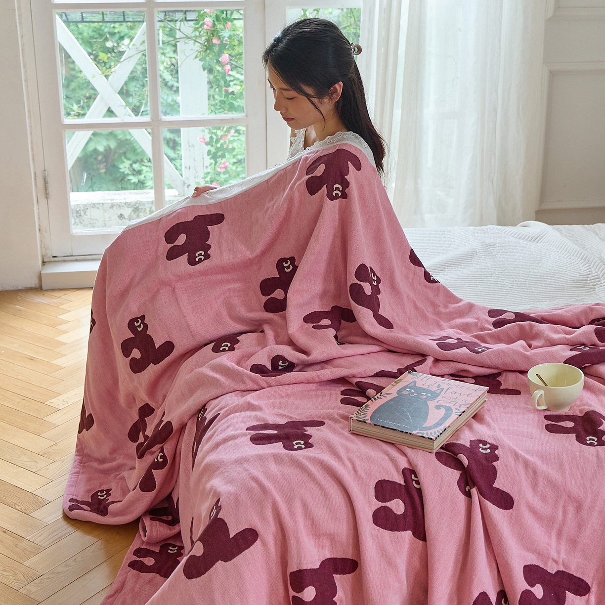 91家纺网 家纺一手货源 找家纺 沐瑟家纺 2026新款A类全棉纱布泡芙被夏被被子被芯 玩偶猫