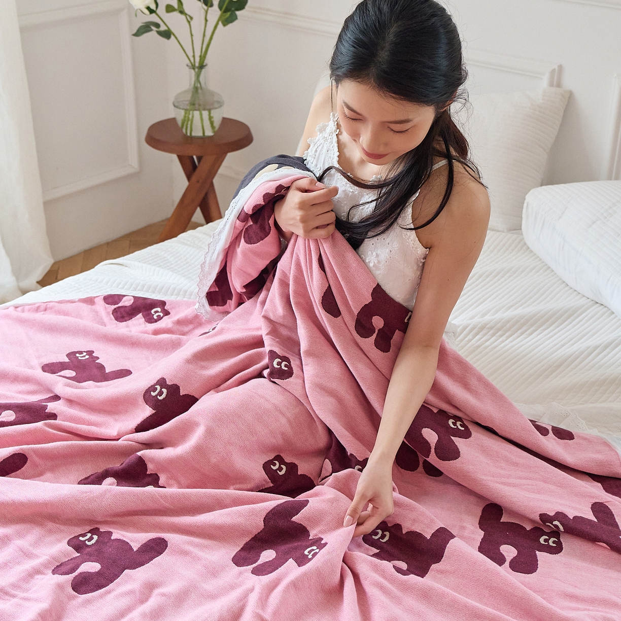 91家纺网 家纺一手货源 找家纺 沐瑟家纺 2026新款A类全棉纱布泡芙被夏被被子被芯 玩偶猫