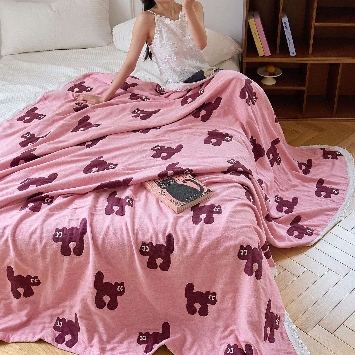 91家纺网 家纺一手货源 找家纺 沐瑟家纺 2026新款A类全棉纱布泡芙被夏被被子被芯 玩偶猫