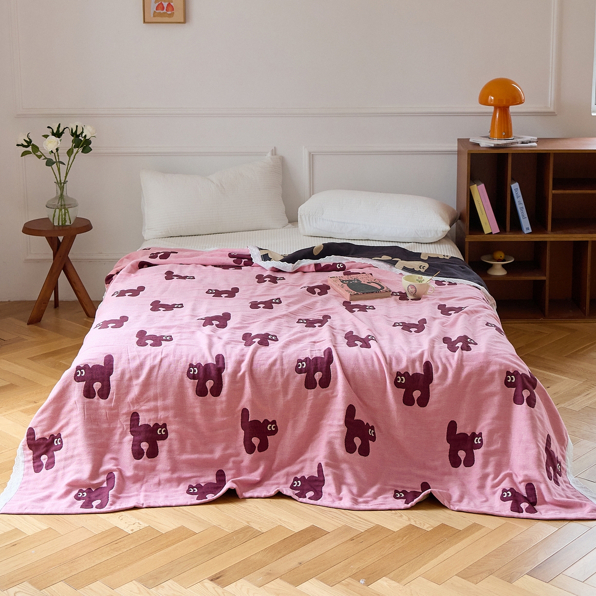 91家纺网 家纺一手货源 找家纺 沐瑟家纺 2026新款A类全棉纱布泡芙被夏被被子被芯 玩偶猫