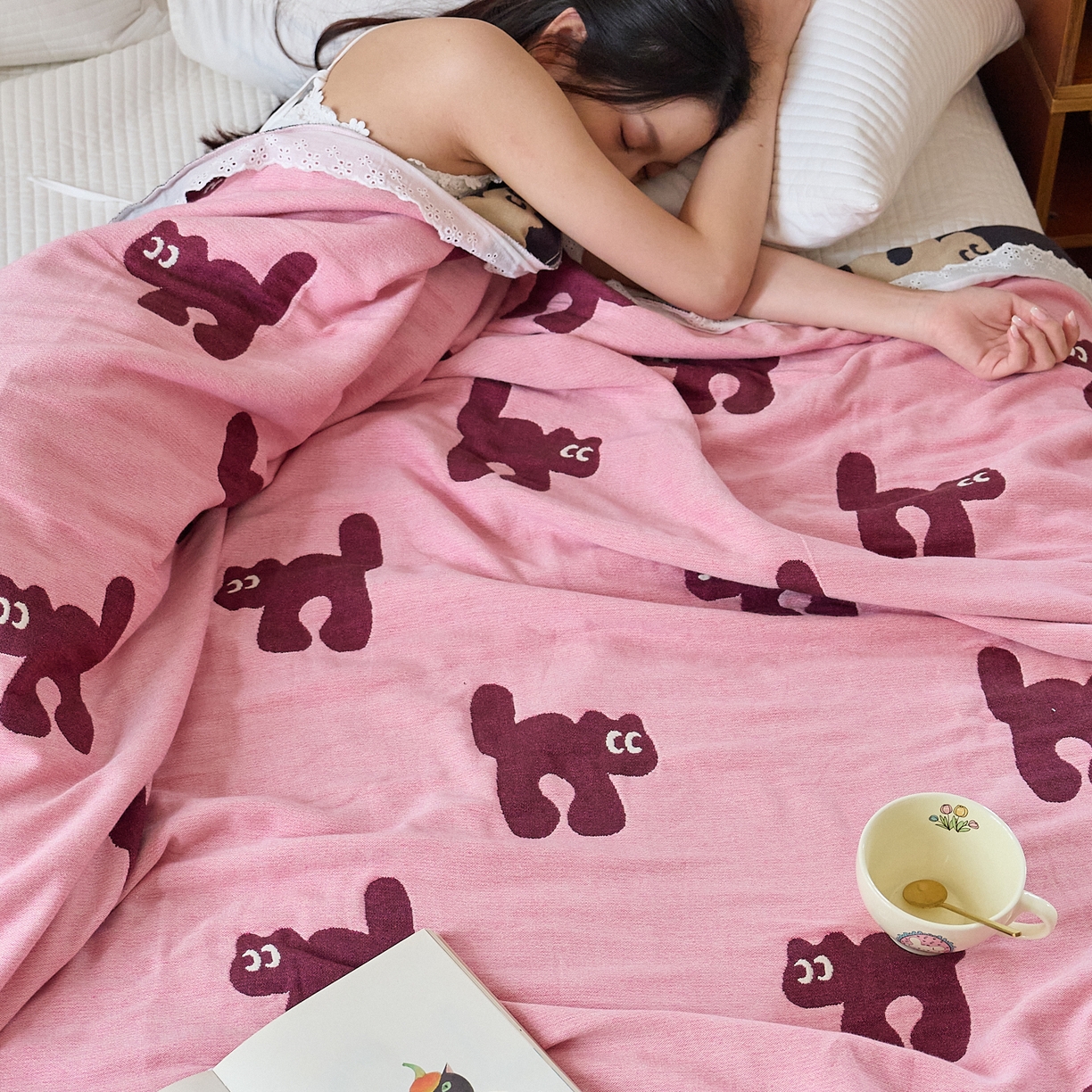 91家纺网 家纺一手货源 找家纺 沐瑟家纺 2026新款A类全棉纱布泡芙被夏被被子被芯 玩偶猫