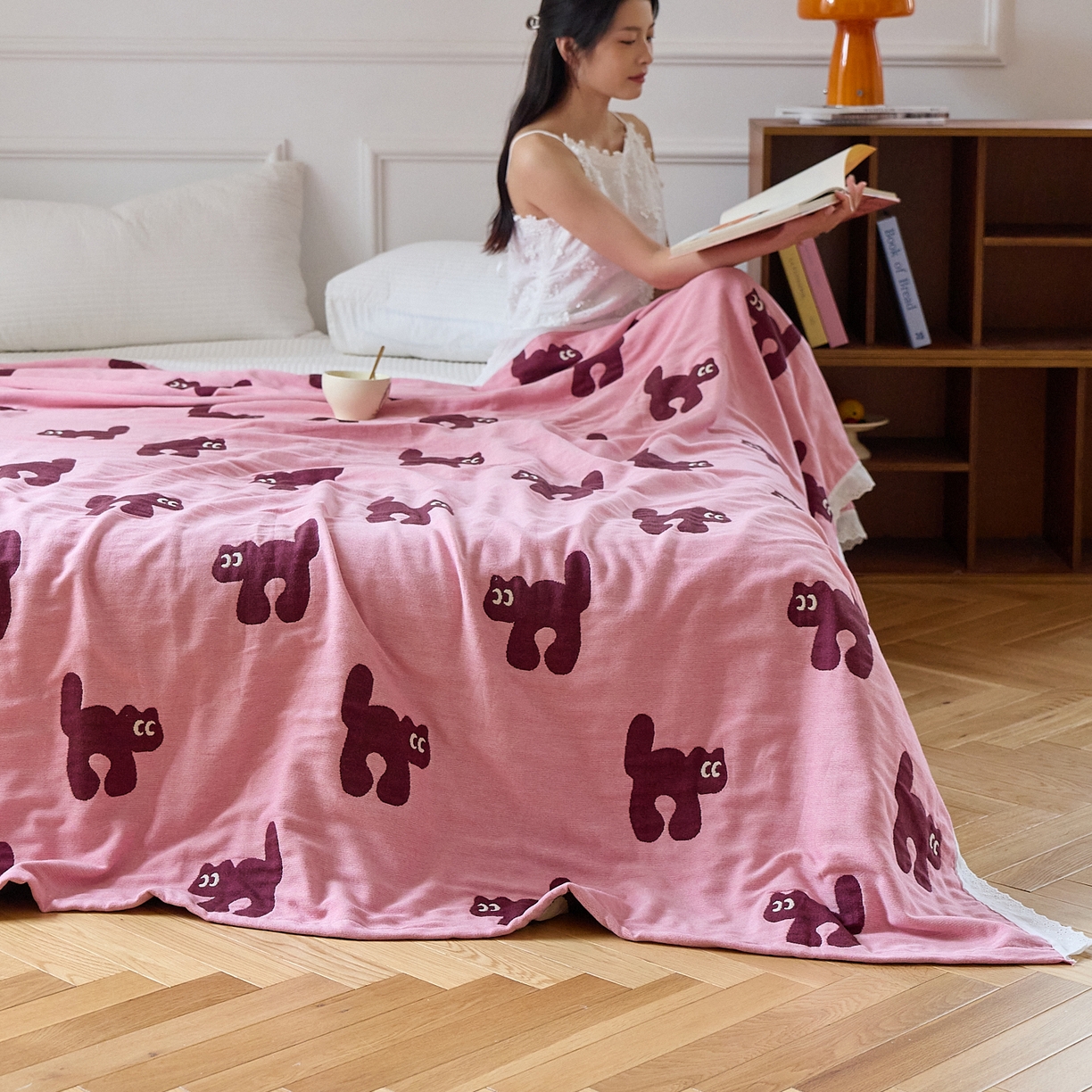 91家纺网 家纺一手货源 找家纺 沐瑟家纺 2026新款A类全棉纱布泡芙被夏被被子被芯 玩偶猫