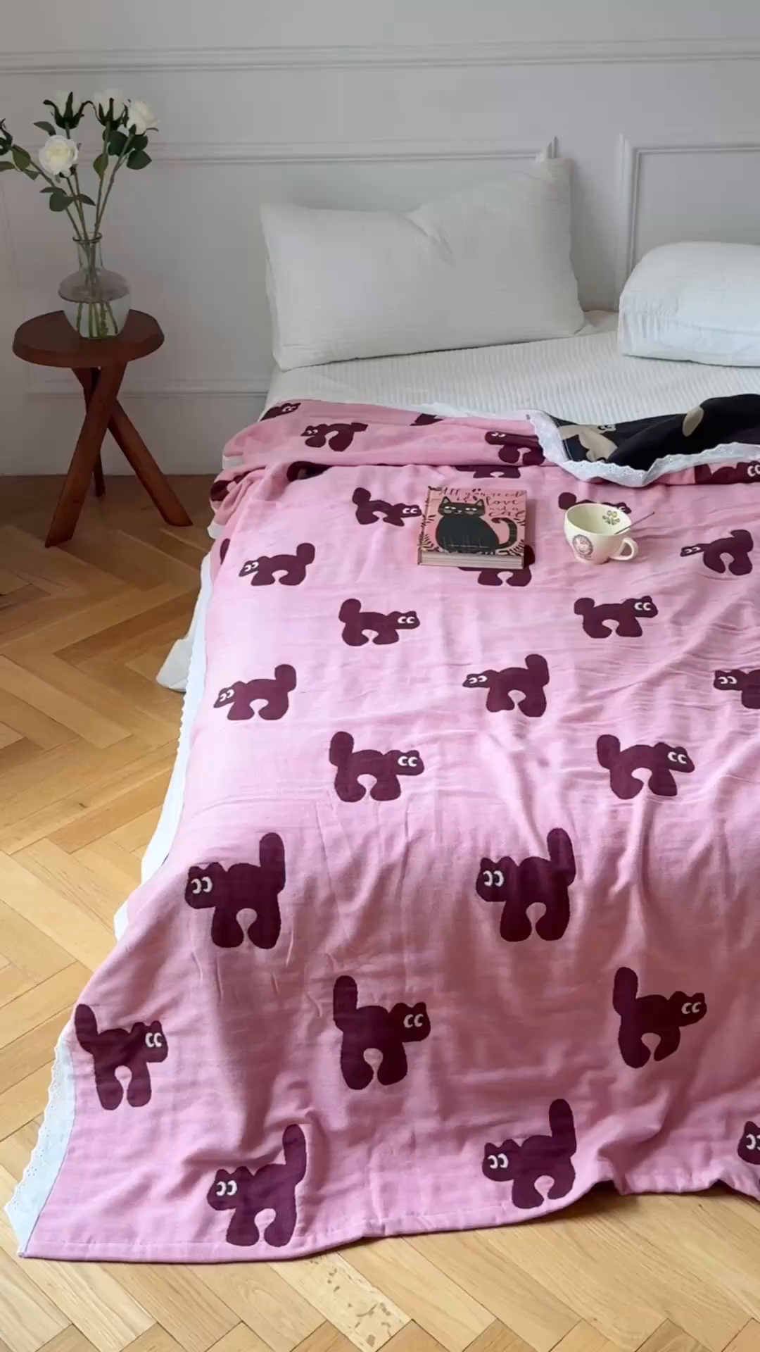 91家纺网 家纺一手货源 找家纺 沐瑟家纺 2026新款A类全棉纱布泡芙被夏被被子被芯 玩偶猫