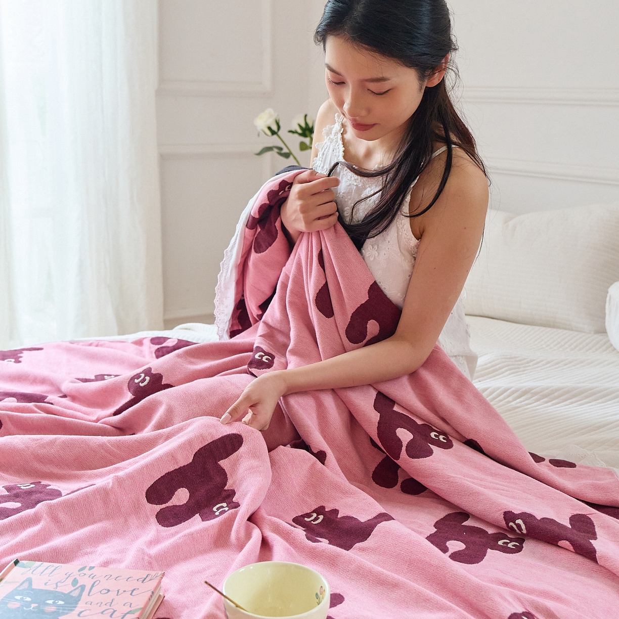 91家纺网 家纺一手货源 找家纺 沐瑟家纺 2026新款A类全棉纱布泡芙被夏被被子被芯 玩偶猫