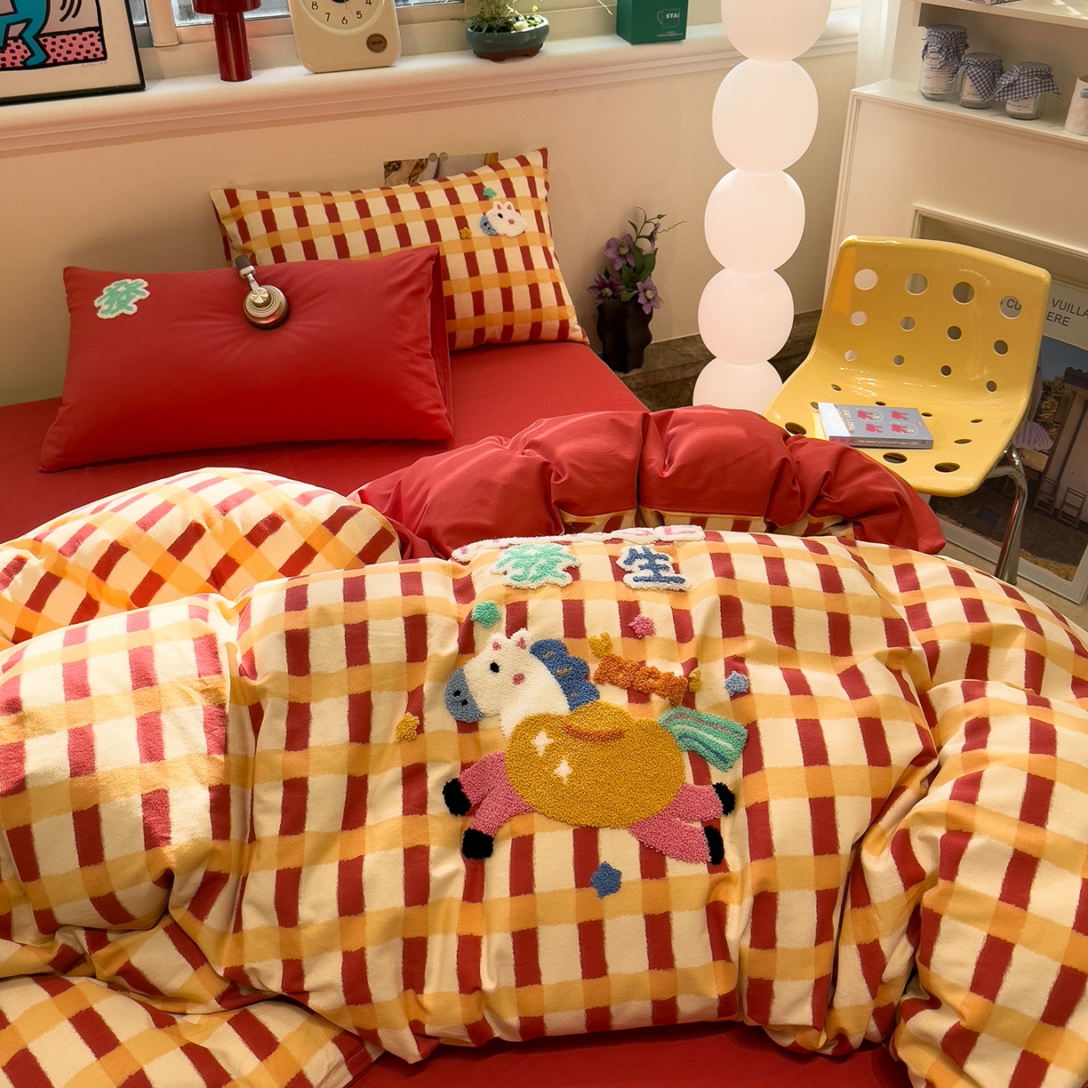 91家纺网 家纺一手货源 找家纺 珺柔家纺 2026新款马年全棉纯棉磨毛新春款四件套 HORSE发生