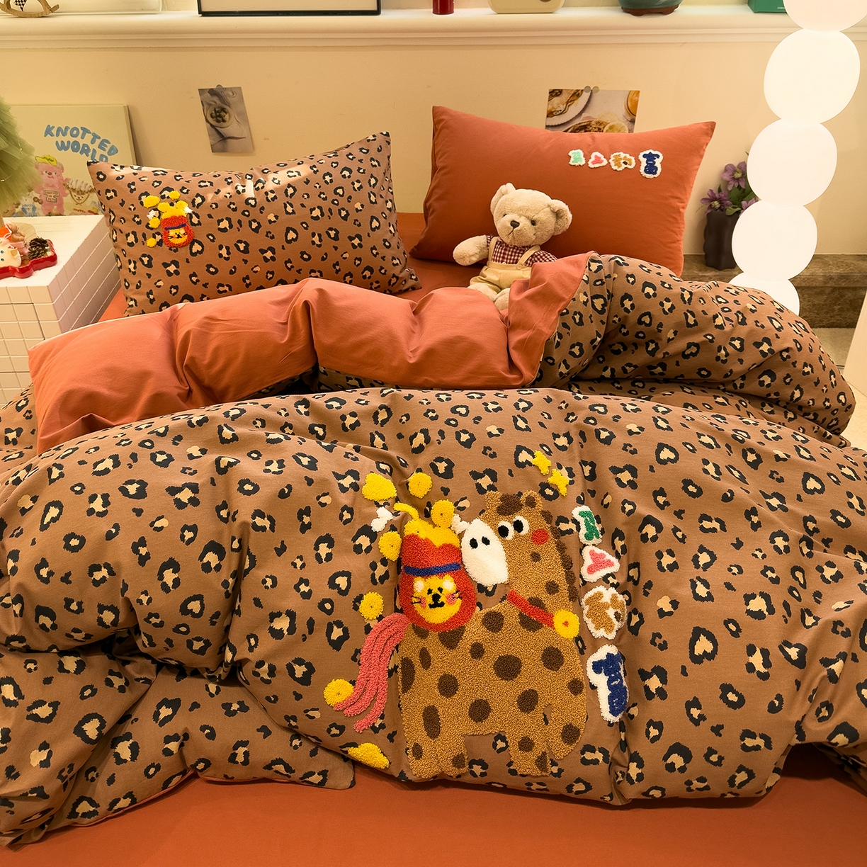 珺柔家纺 2026新款马年全棉纯棉磨毛新春款四件套 马上豹富