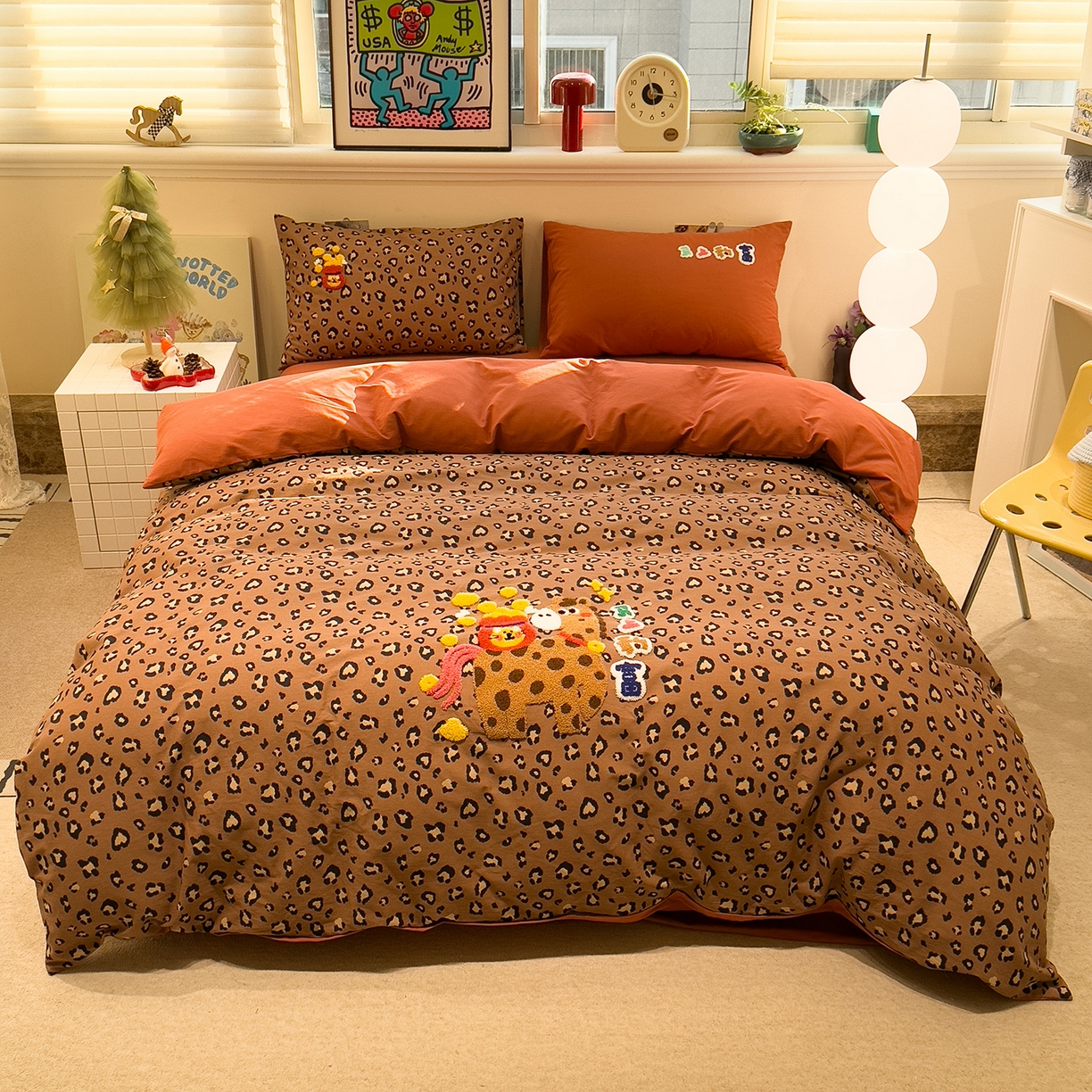 91家纺网 家纺一手货源 找家纺 珺柔家纺 2026新款马年全棉纯棉磨毛新春款四件套 马上豹富