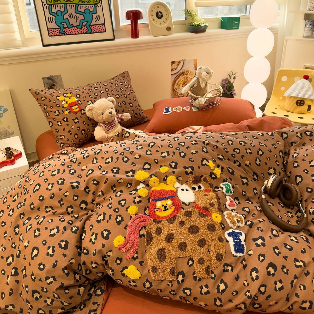 91家纺网 家纺一手货源 找家纺 珺柔家纺 2026新款马年全棉纯棉磨毛新春款四件套 马上豹富