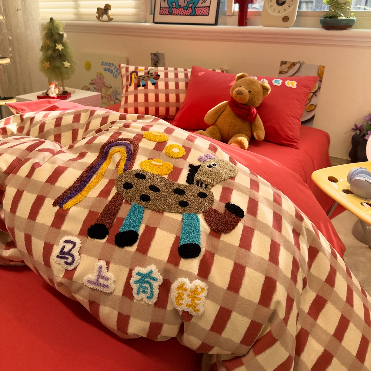 91家纺网 家纺一手货源 找家纺 珺柔家纺 2026新款马年全棉纯棉磨毛新春款四件套 马上有钱