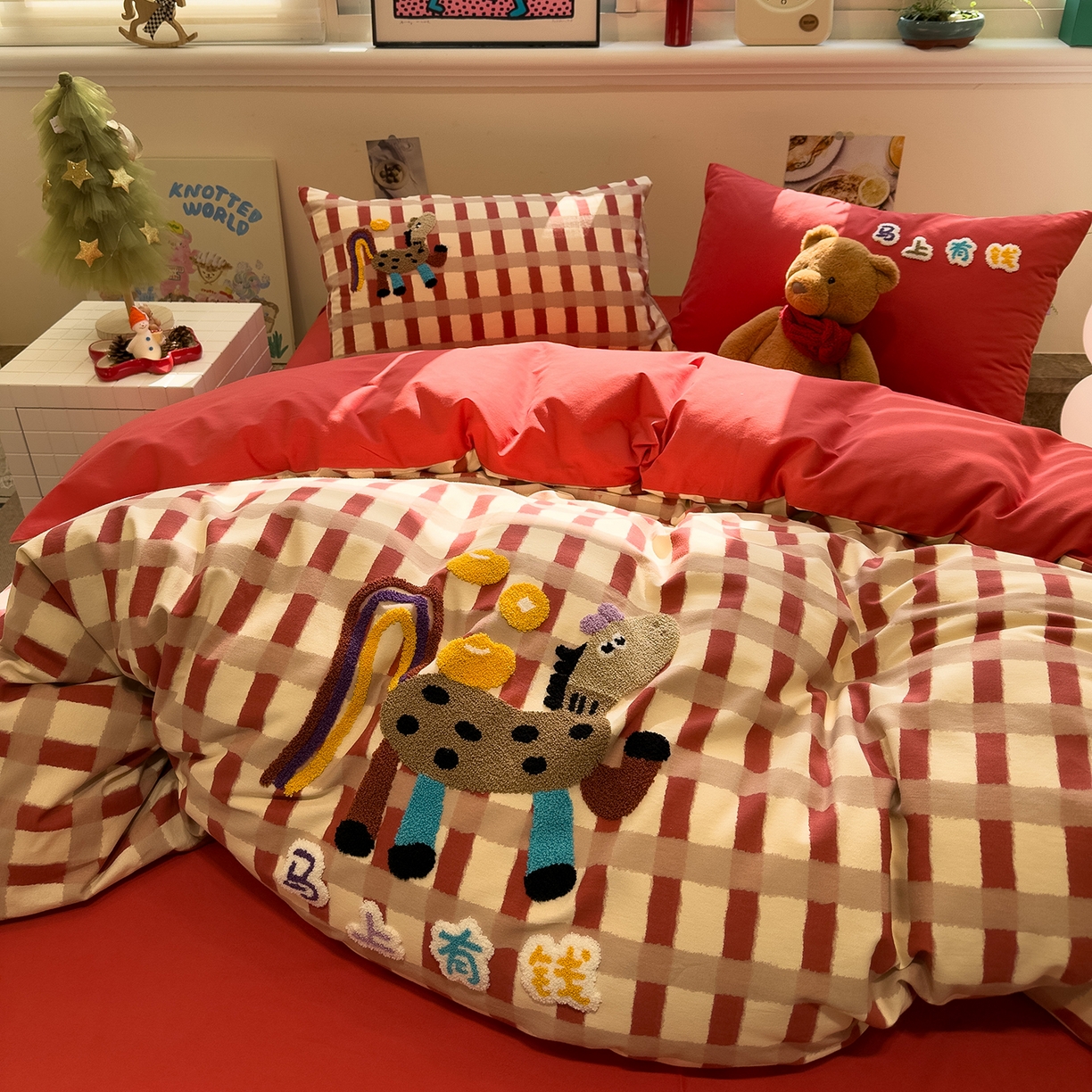 91家纺网 家纺一手货源 找家纺 珺柔家纺 2026新款马年全棉纯棉磨毛新春款四件套 马上有钱