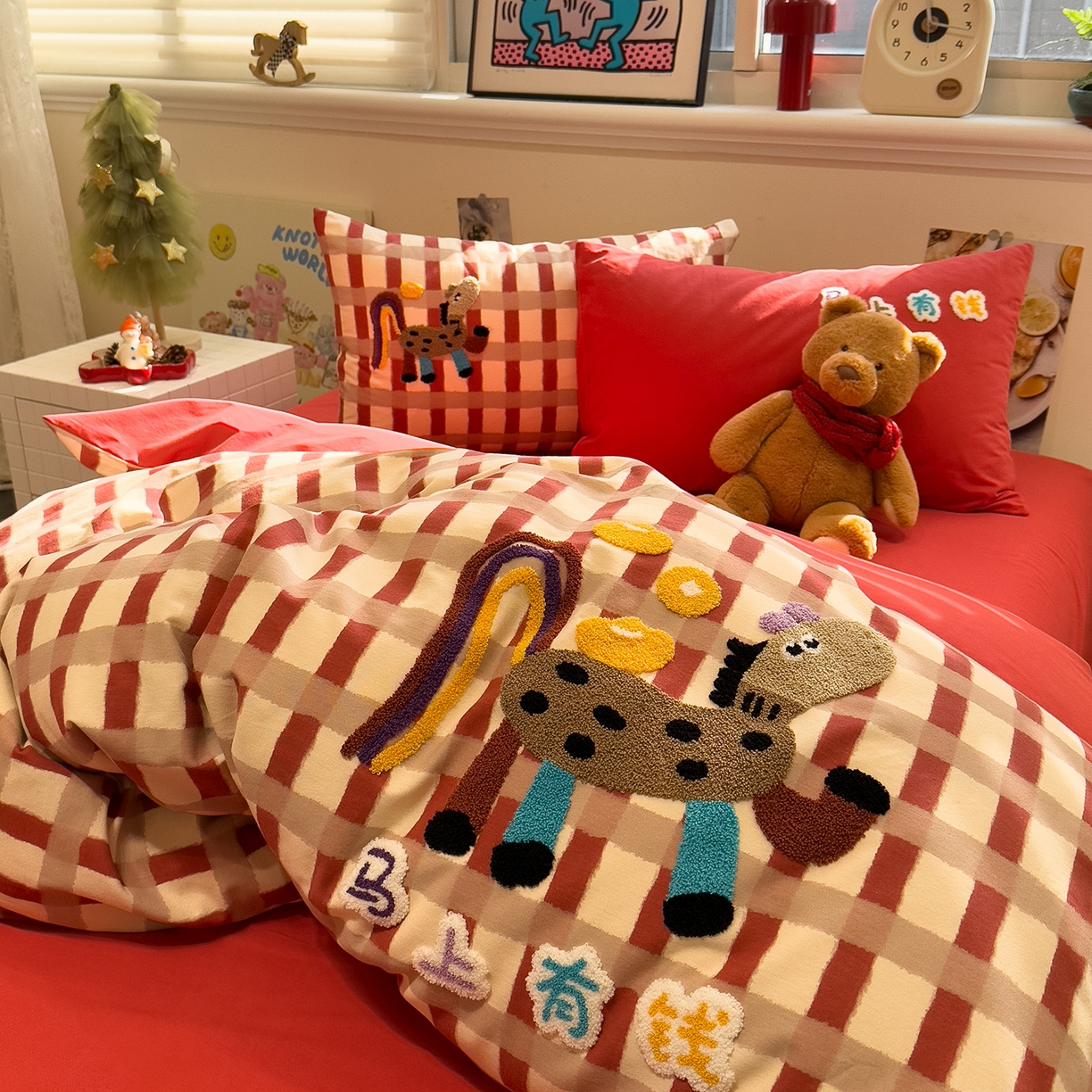 91家纺网 家纺一手货源 找家纺 珺柔家纺 2026新款马年全棉纯棉磨毛新春款四件套 马上有钱