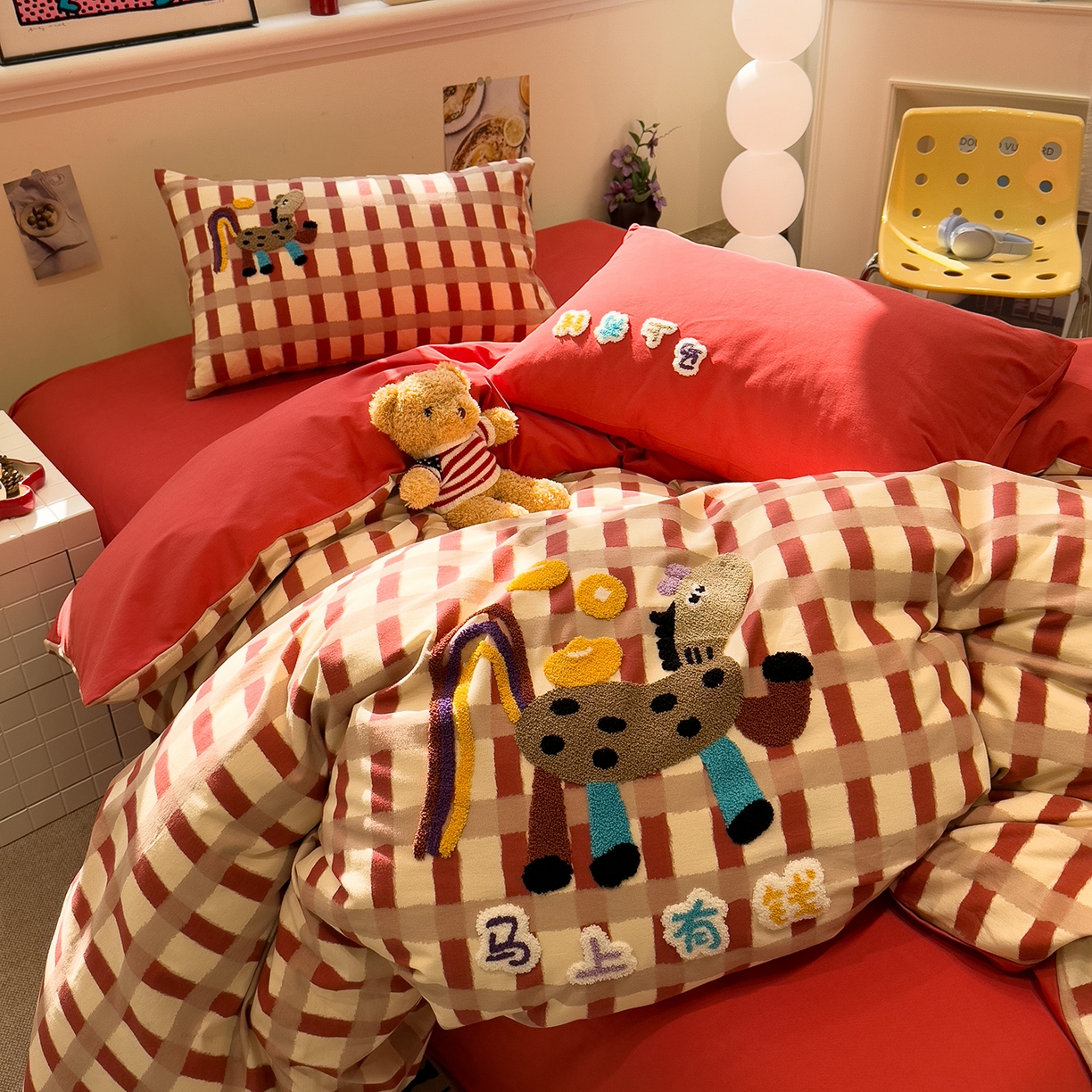 91家纺网 家纺一手货源 找家纺 珺柔家纺 2026新款马年全棉纯棉磨毛新春款四件套 马上有钱