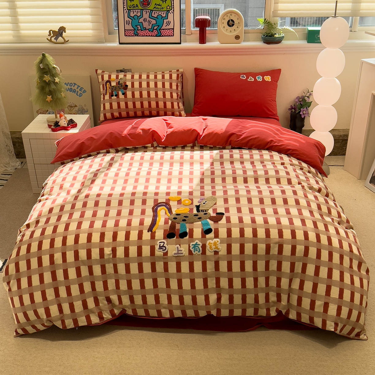 91家纺网 家纺一手货源 找家纺 珺柔家纺 2026新款马年全棉纯棉磨毛新春款四件套 马上有钱