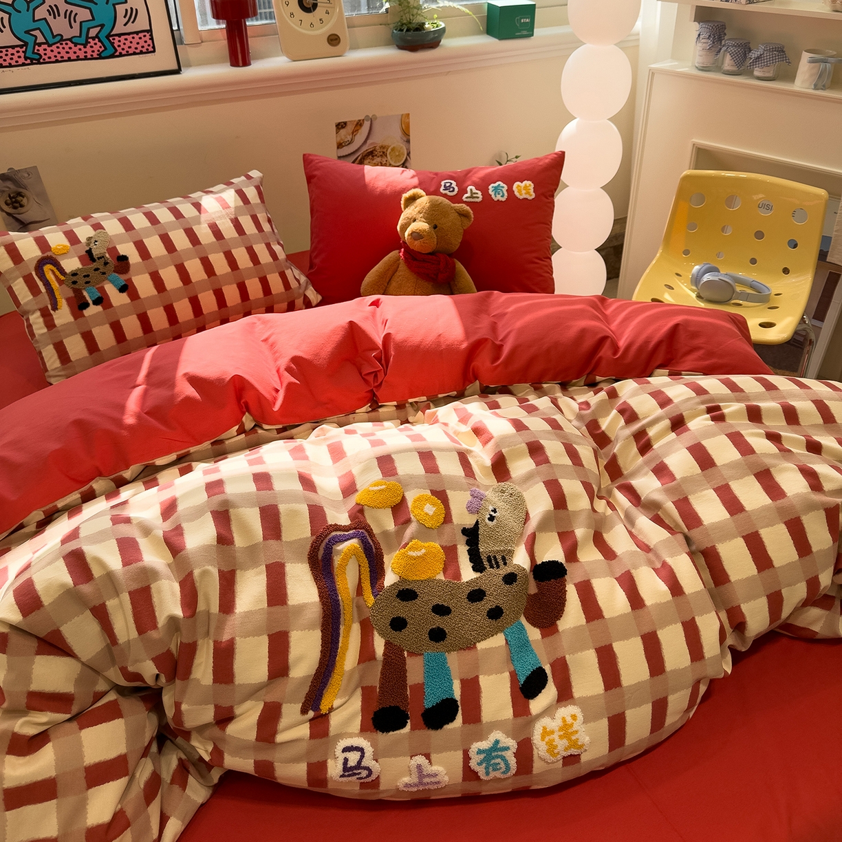 91家纺网 家纺一手货源 找家纺 珺柔家纺 2026新款马年全棉纯棉磨毛新春款四件套 马上有钱