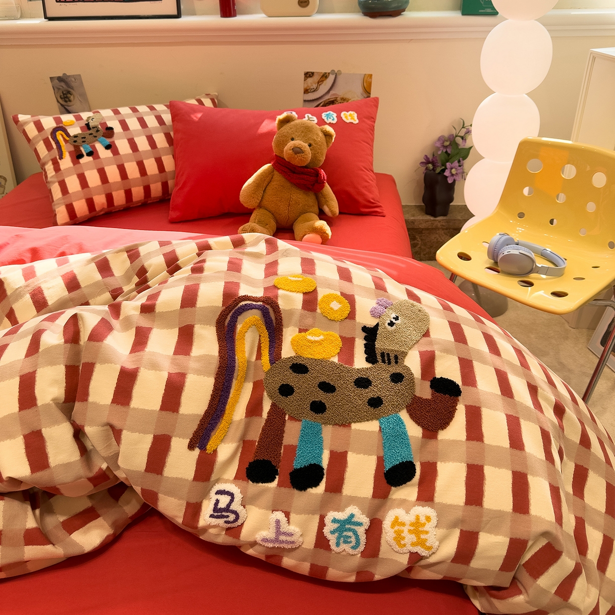 91家纺网 家纺一手货源 找家纺 珺柔家纺 2026新款马年全棉纯棉磨毛新春款四件套 马上有钱