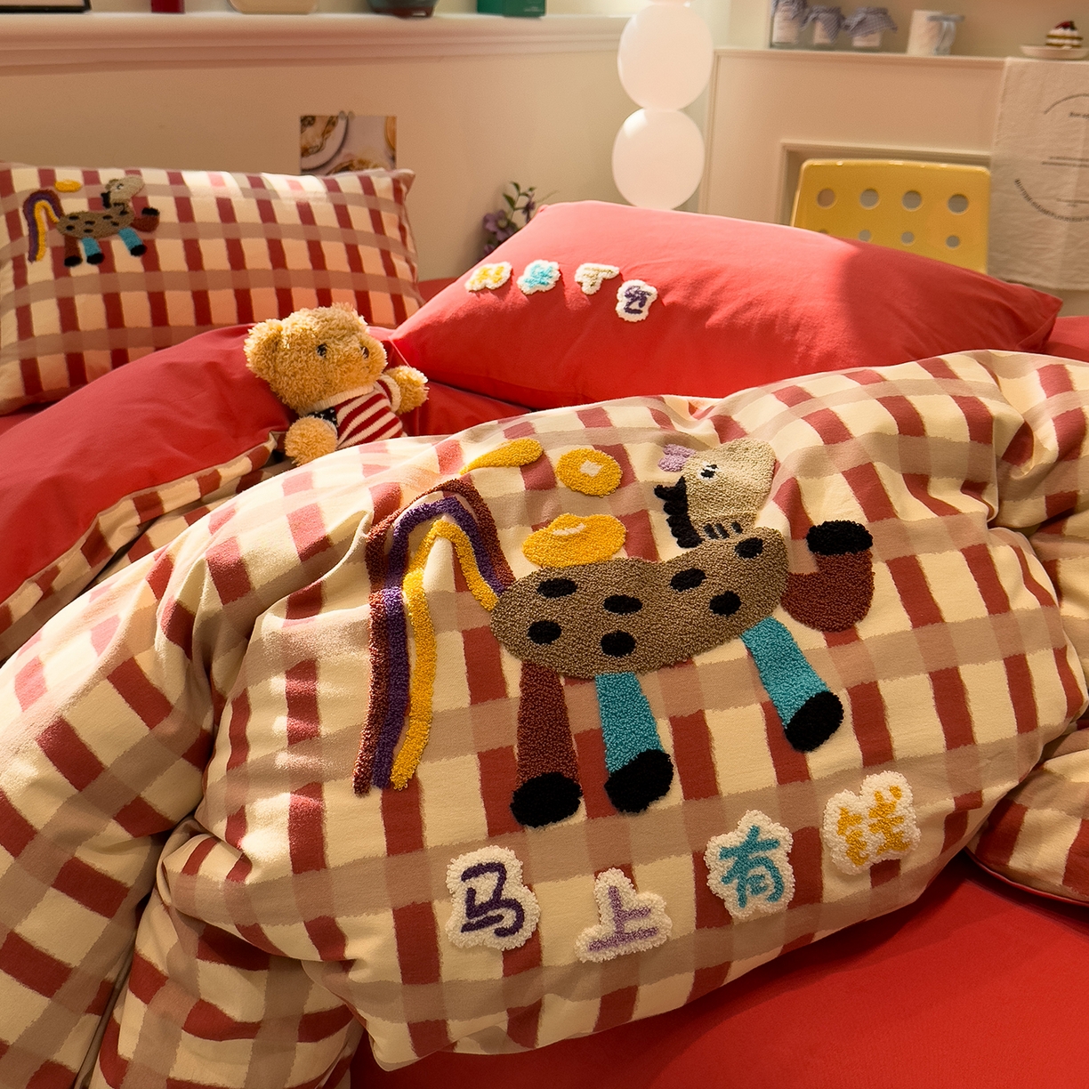 91家纺网 家纺一手货源 找家纺 珺柔家纺 2026新款马年全棉纯棉磨毛新春款四件套 马上有钱