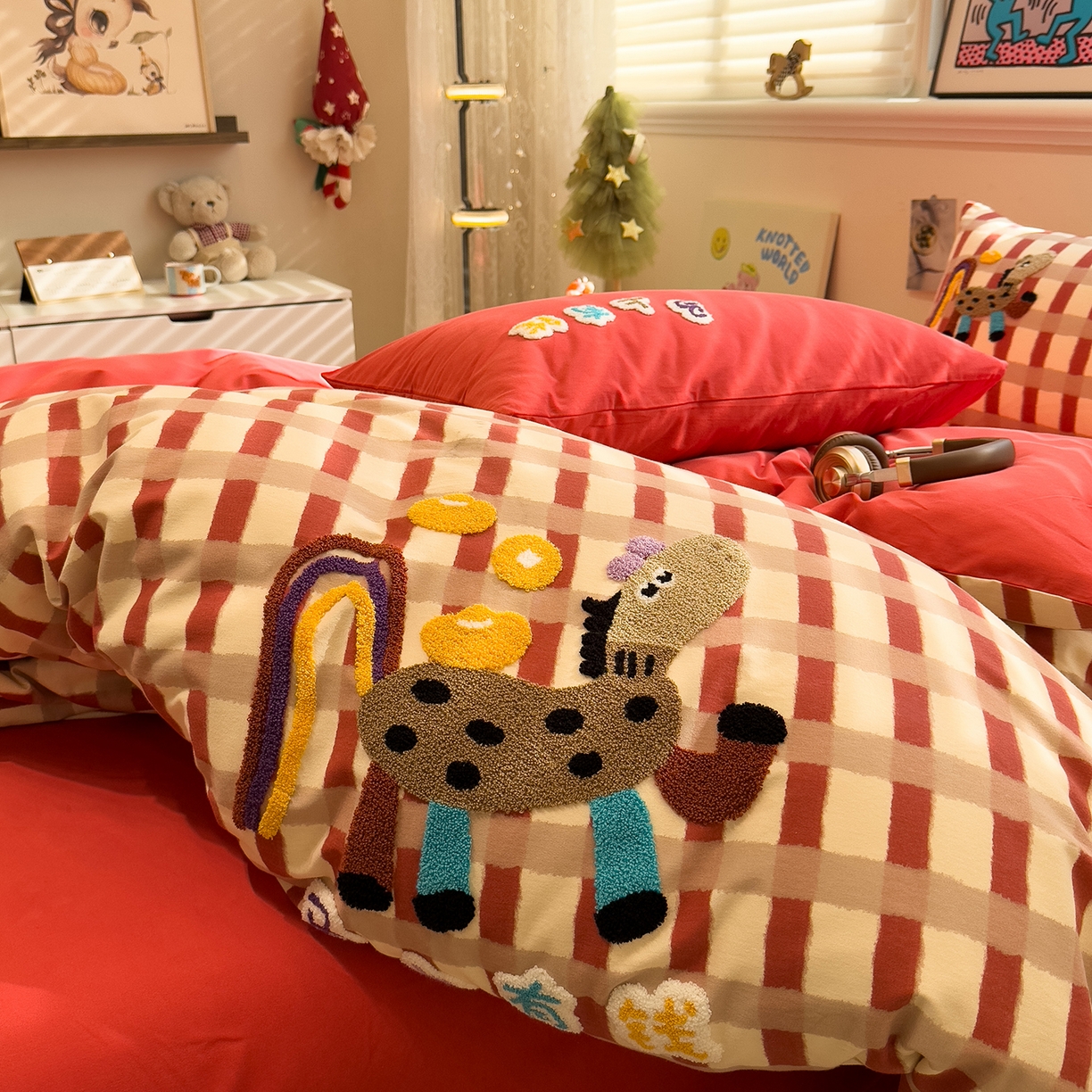 91家纺网 家纺一手货源 找家纺 珺柔家纺 2026新款马年全棉纯棉磨毛新春款四件套 马上有钱