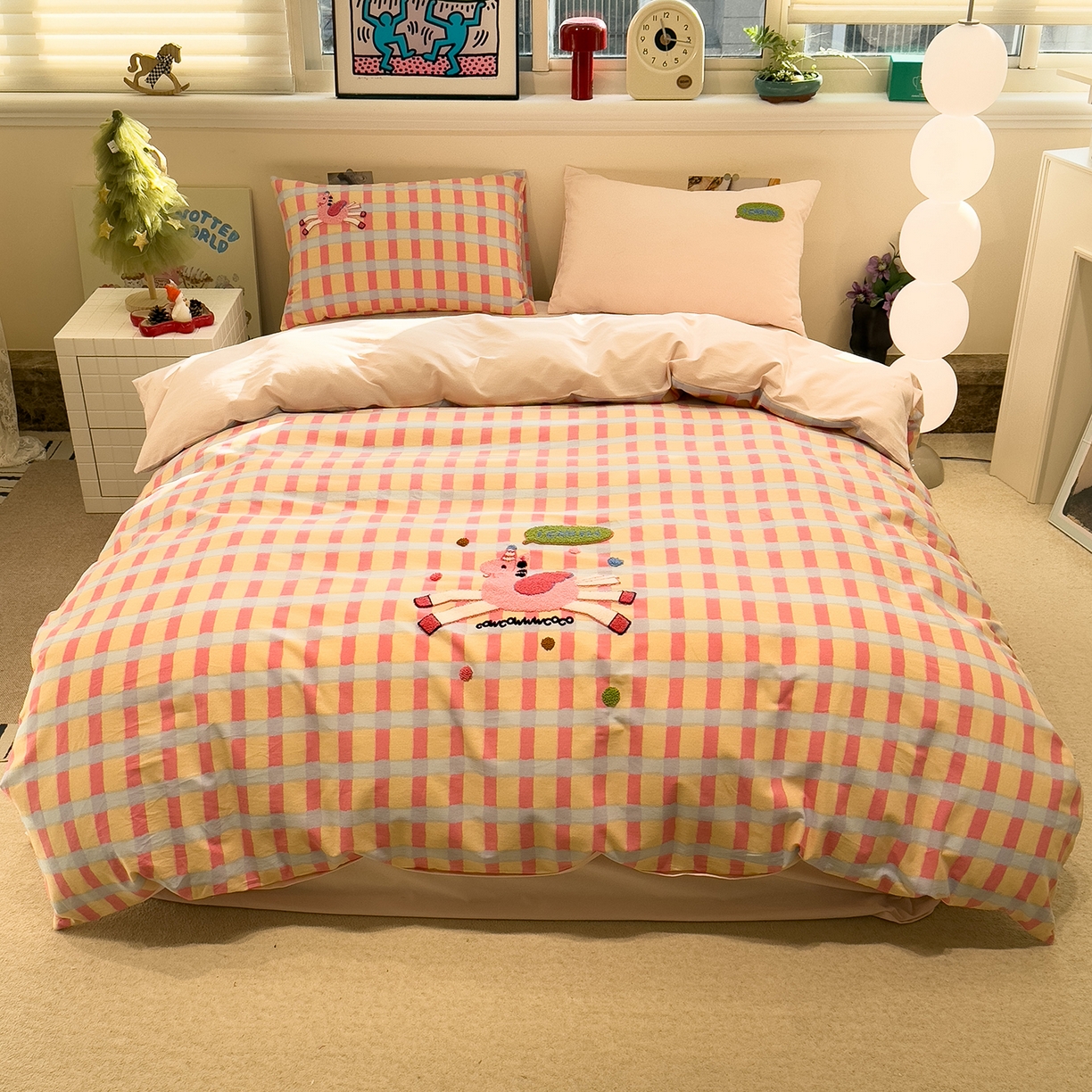 91家纺网 家纺一手货源 找家纺 珺柔家纺 2026新款马年全棉纯棉磨毛新春款四件套 小粉马