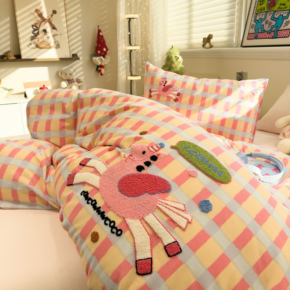 91家纺网 家纺一手货源 找家纺 珺柔家纺 2026新款马年全棉纯棉磨毛新春款四件套 小粉马