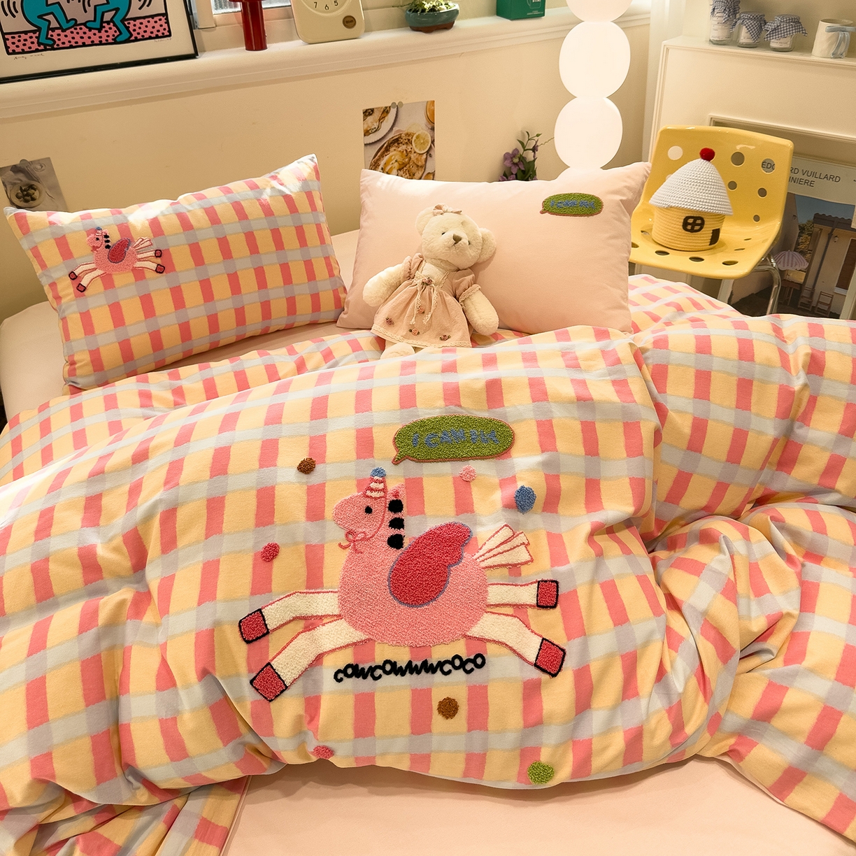 91家纺网 家纺一手货源 找家纺 珺柔家纺 2026新款马年全棉纯棉磨毛新春款四件套 小粉马