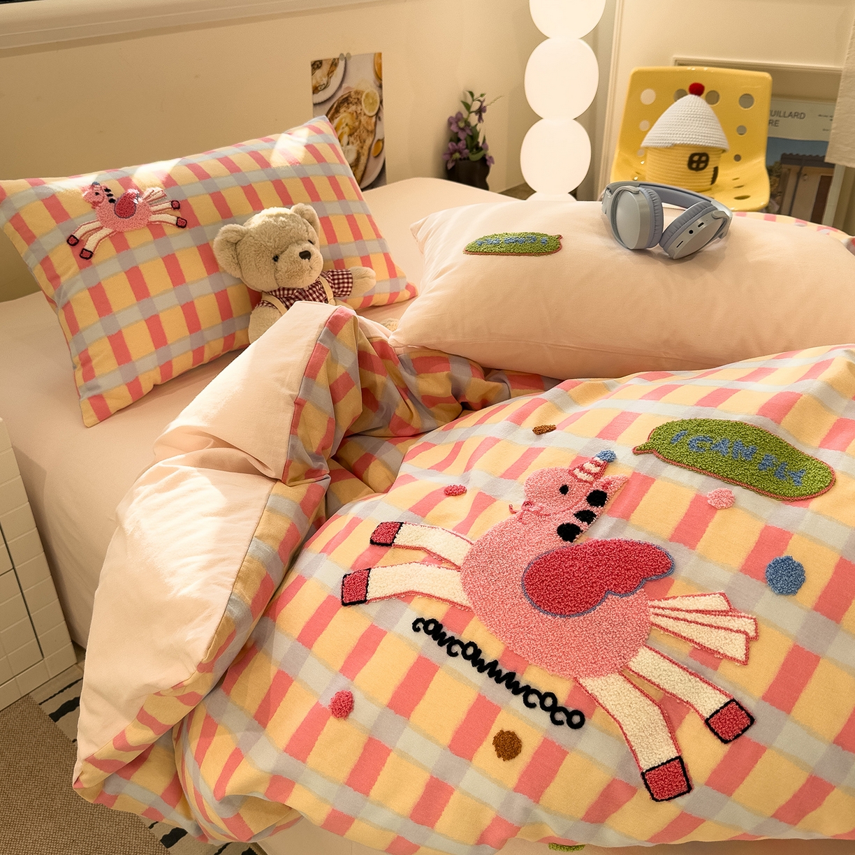 91家纺网 家纺一手货源 找家纺 珺柔家纺 2026新款马年全棉纯棉磨毛新春款四件套 小粉马