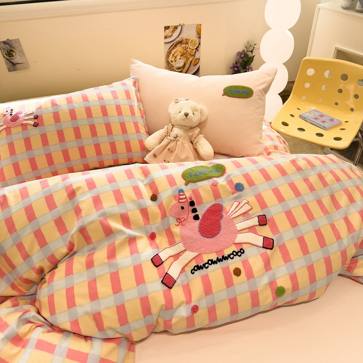 91家纺网 家纺一手货源 找家纺 珺柔家纺 2026新款马年全棉纯棉磨毛新春款四件套 小粉马