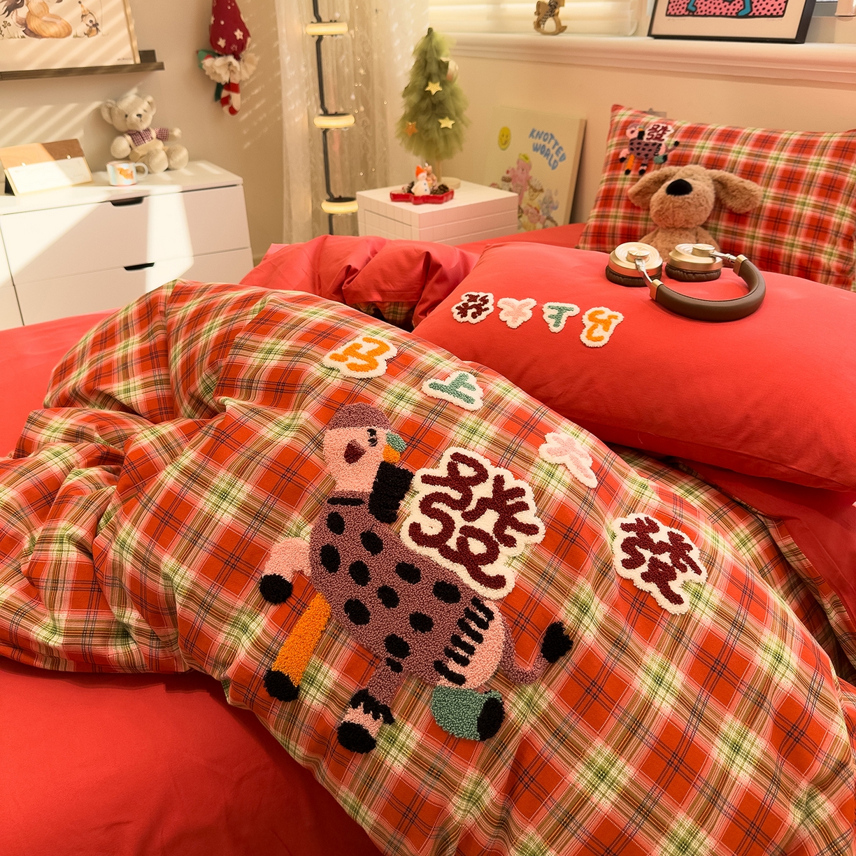 91家纺网 家纺一手货源 找家纺 珺柔家纺 2026新款马年全棉纯棉磨毛新春款四件套 马上大发