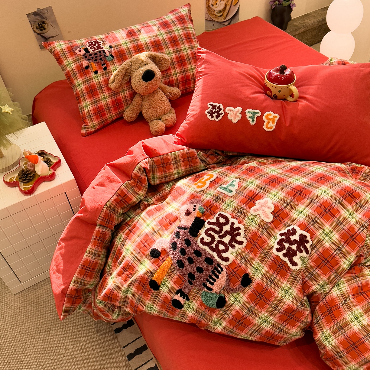 91家纺网 家纺一手货源 找家纺 珺柔家纺 2026新款马年全棉纯棉磨毛新春款四件套 马上大发