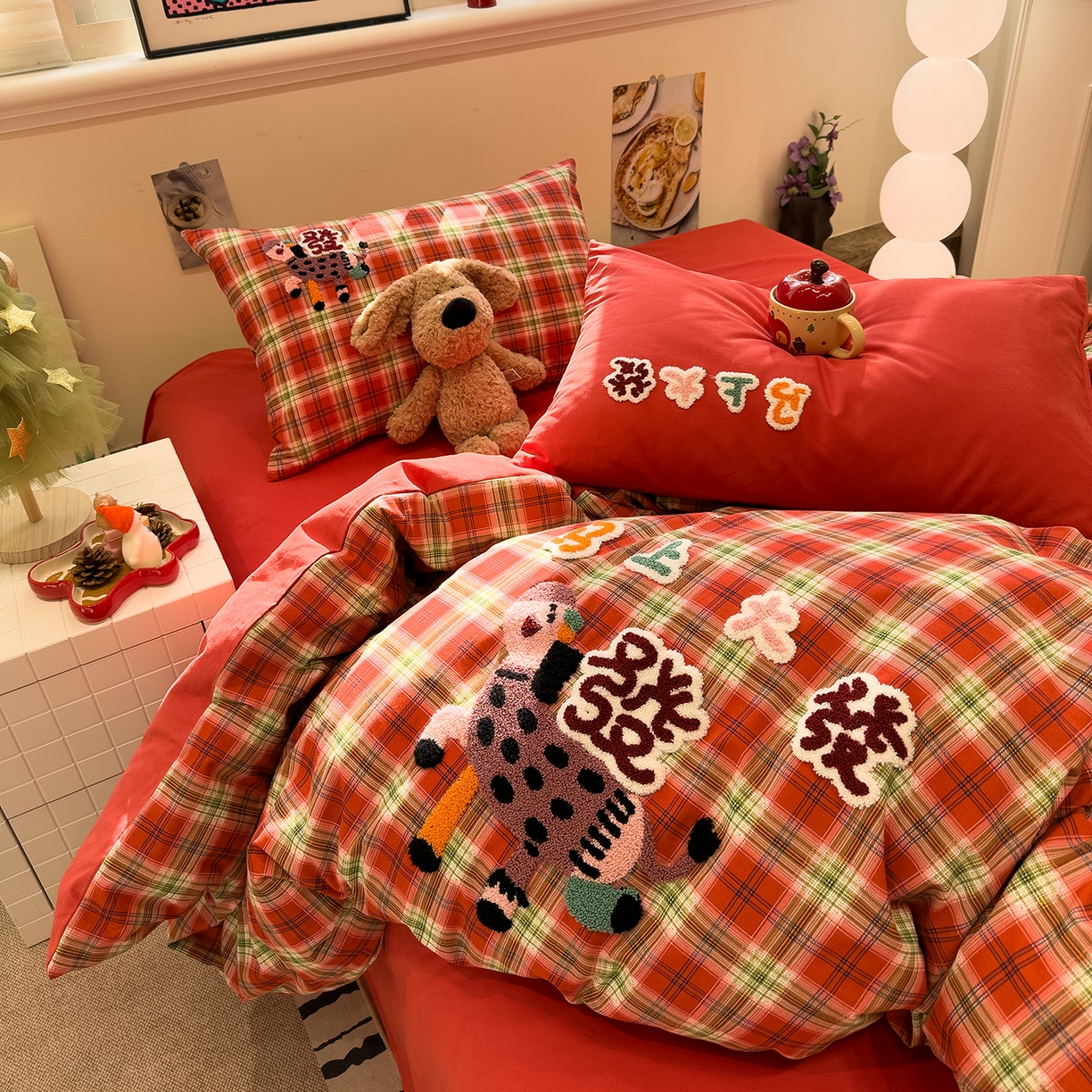 91家纺网 家纺一手货源 找家纺 珺柔家纺 2026新款马年全棉纯棉磨毛新春款四件套 马上大发