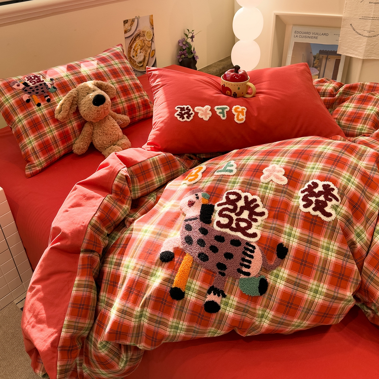 91家纺网 家纺一手货源 找家纺 珺柔家纺 2026新款马年全棉纯棉磨毛新春款四件套 马上大发