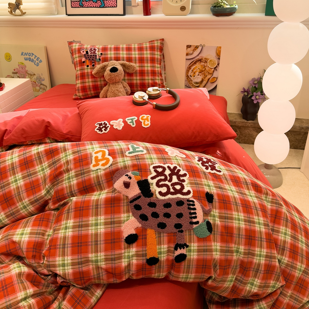 珺柔家纺 2026新款马年全棉纯棉磨毛新春款四件套 马上大发