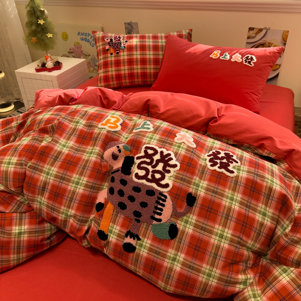 91家纺网 家纺一手货源 找家纺 珺柔家纺 2026新款马年全棉纯棉磨毛新春款四件套 马上大发