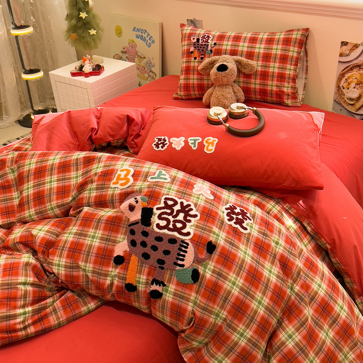 91家纺网 家纺一手货源 找家纺 珺柔家纺 2026新款马年全棉纯棉磨毛新春款四件套 马上大发