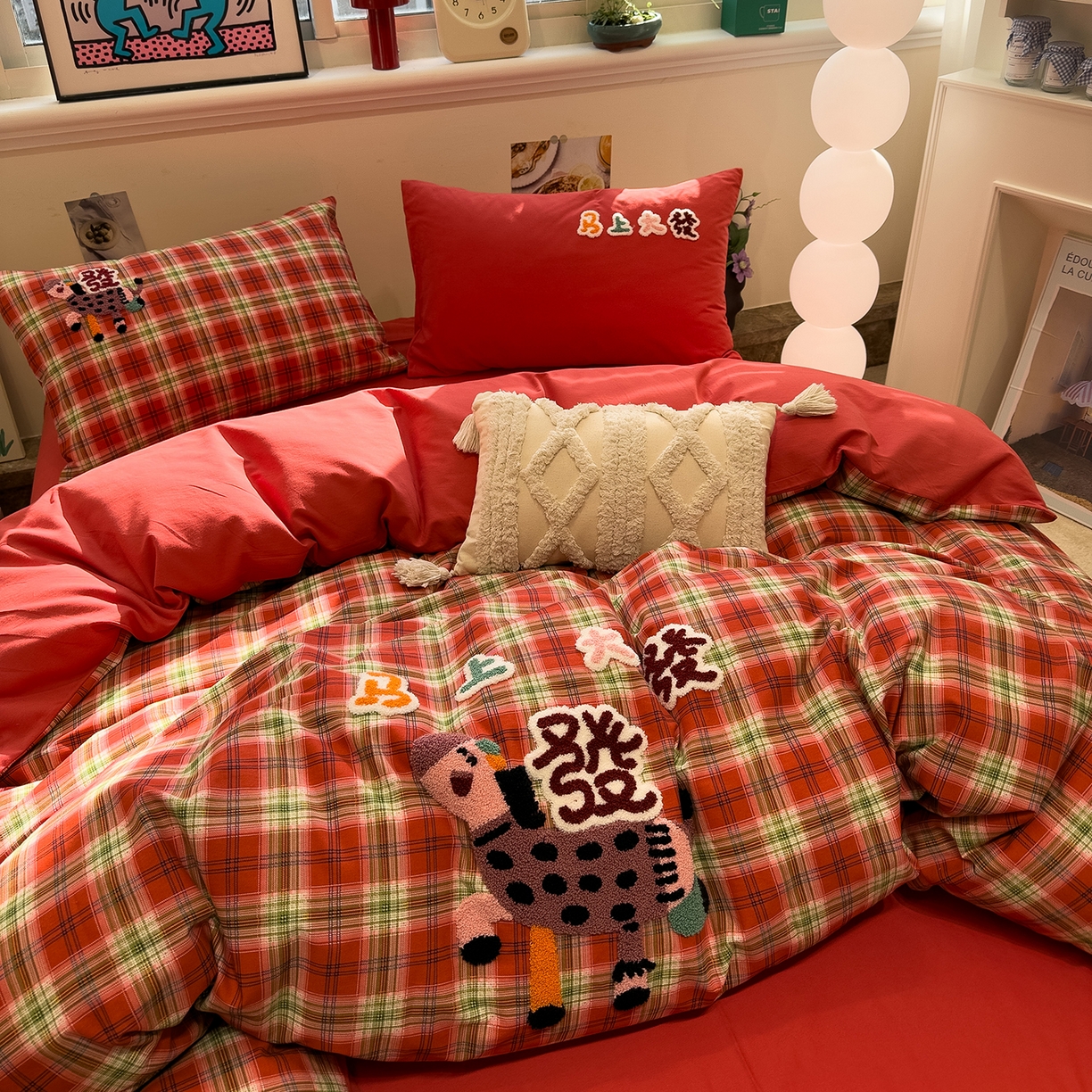 91家纺网 家纺一手货源 找家纺 珺柔家纺 2026新款马年全棉纯棉磨毛新春款四件套 马上大发