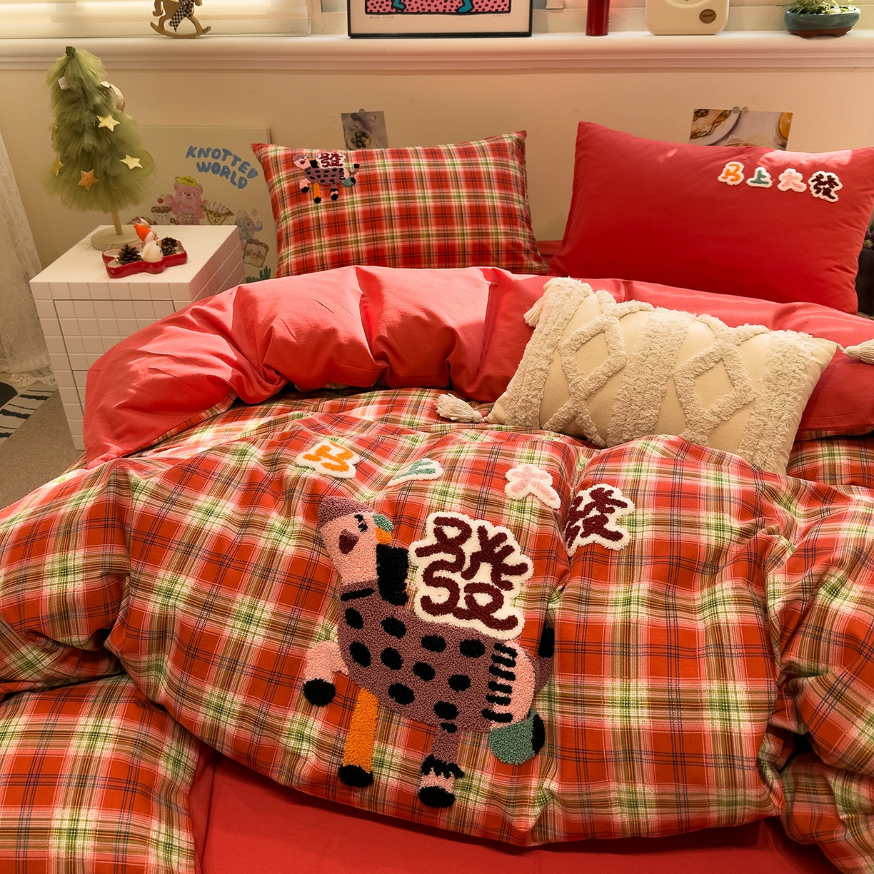 91家纺网 家纺一手货源 找家纺 珺柔家纺 2026新款马年全棉纯棉磨毛新春款四件套 马上大发