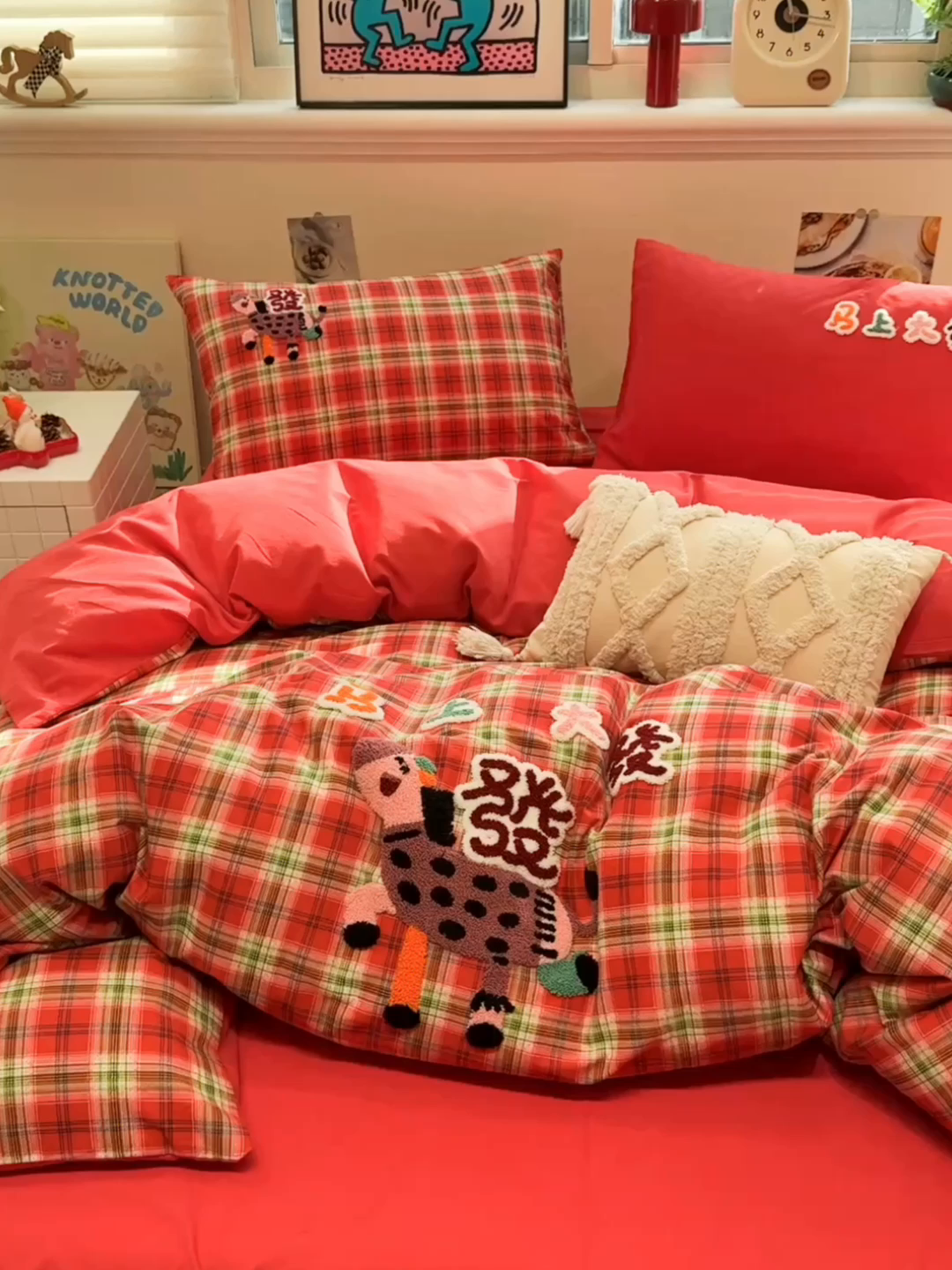 91家纺网 家纺一手货源 找家纺 珺柔家纺 2026新款马年全棉纯棉磨毛新春款四件套 马上大发