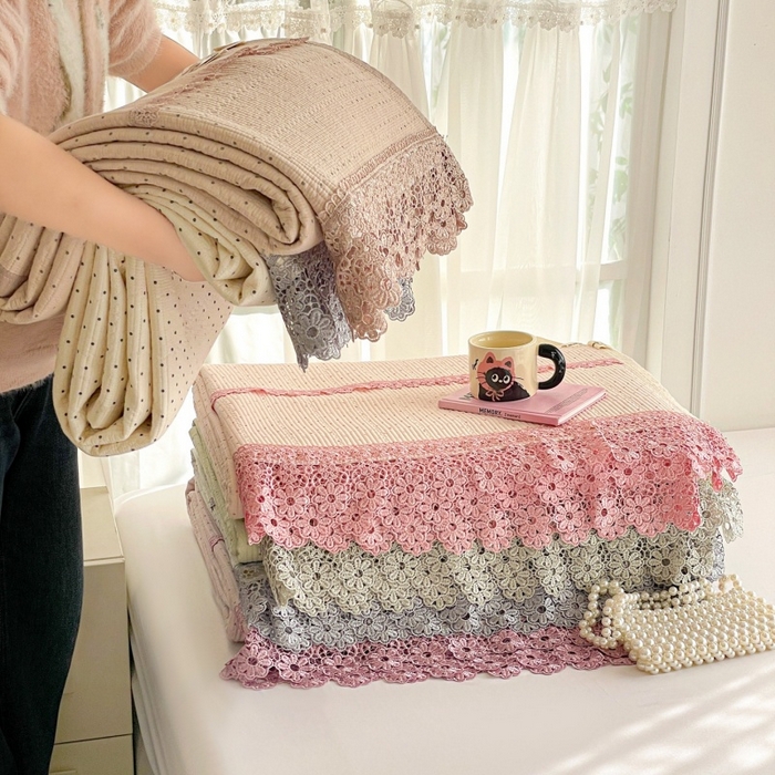 91家纺网 家纺一手货源 找家纺 （总）源舜家纺 2026新款全棉双层纱棉花边榻榻米炕盖款