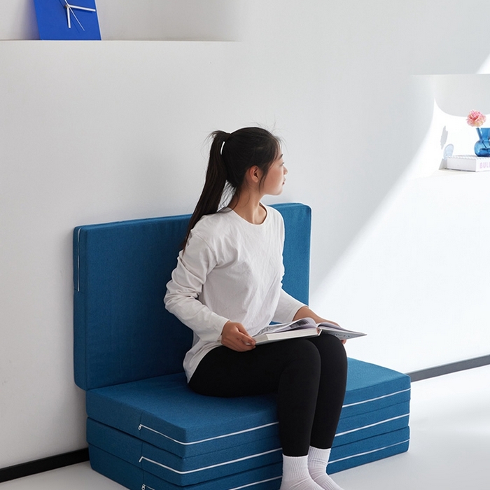 91家纺网 家纺一手货源 找家纺 小豚鼠 2025新款亲肤舒适四折垫 天湖蓝-高弹款