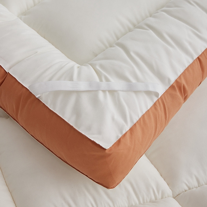 91家纺网 家纺一手货源 找家纺 小豚鼠 2025新款拼色羽丝绒床垫 白+橙