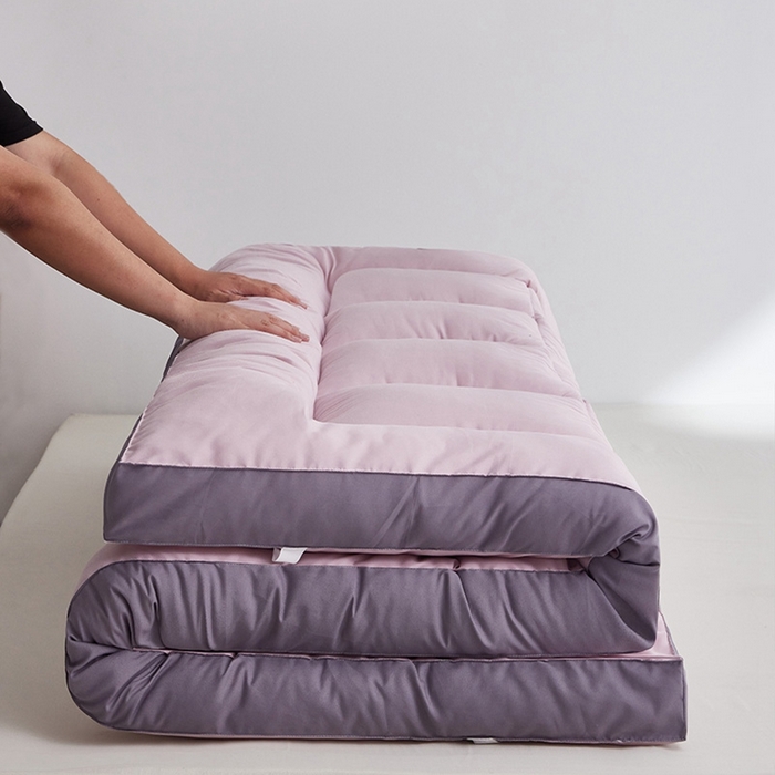 91家纺网 家纺一手货源 找家纺 小豚鼠 2025新款拼色羽丝绒床垫 粉+灰