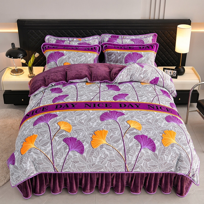 91家纺网 家纺一手货源 找家纺 诺梵家纺 2025新款8斤加厚保暖金貂绒牛奶绒印花四件套 紫气东来