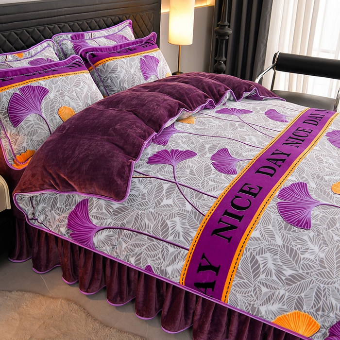 91家纺网 家纺一手货源 找家纺 诺梵家纺 2025新款8斤加厚保暖金貂绒牛奶绒印花四件套 紫气东来