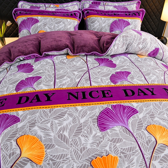 91家纺网 家纺一手货源 找家纺 诺梵家纺 2025新款8斤加厚保暖金貂绒牛奶绒印花四件套 紫气东来