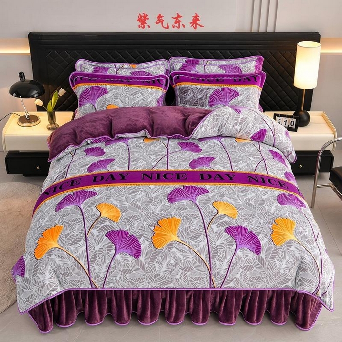 91家纺网 家纺一手货源 找家纺 诺梵家纺 2025新款8斤加厚保暖金貂绒牛奶绒印花四件套 紫气东来