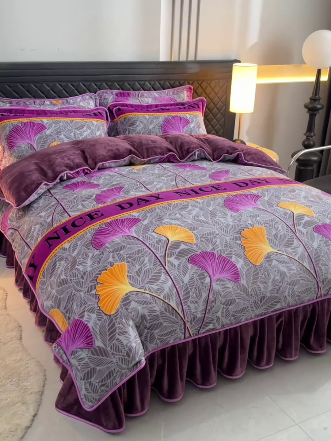 91家纺网 家纺一手货源 找家纺 诺梵家纺 2025新款8斤加厚保暖金貂绒牛奶绒印花四件套 紫气东来