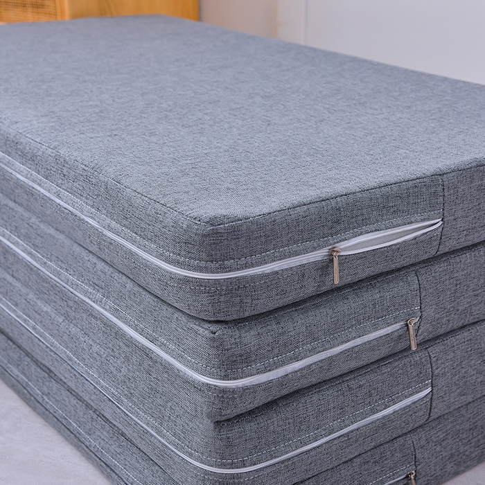 91家纺网 家纺一手货源 找家纺 小豚鼠 2025新款亚麻四折多功能四季床垫 莱茵灰