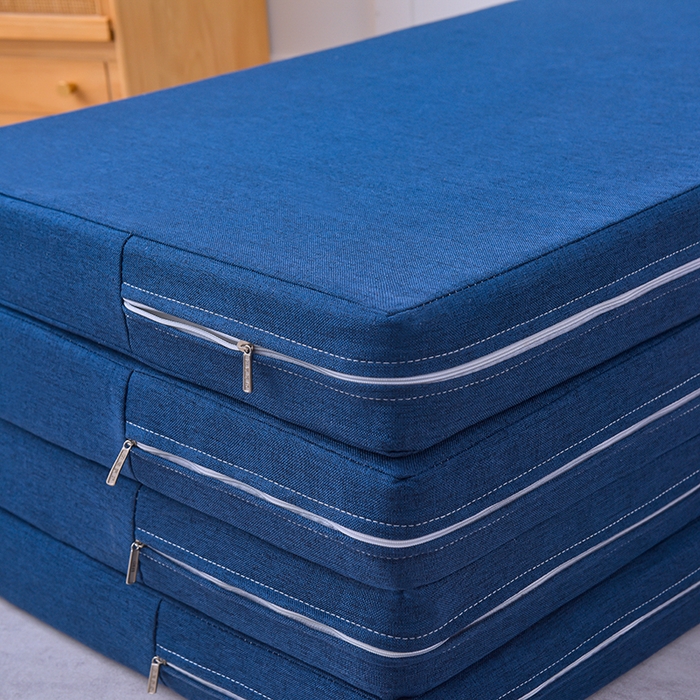 91家纺网 家纺一手货源 找家纺 小豚鼠 2025新款亚麻四折多功能四季床垫 墨青蓝