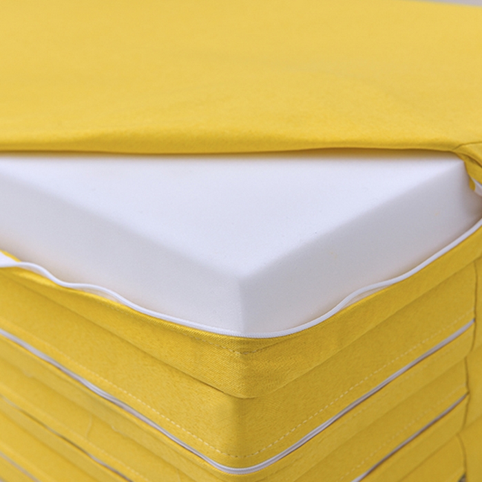 91家纺网 家纺一手货源 找家纺 小豚鼠 2025新款亚麻四折多功能四季床垫 柠檬黄