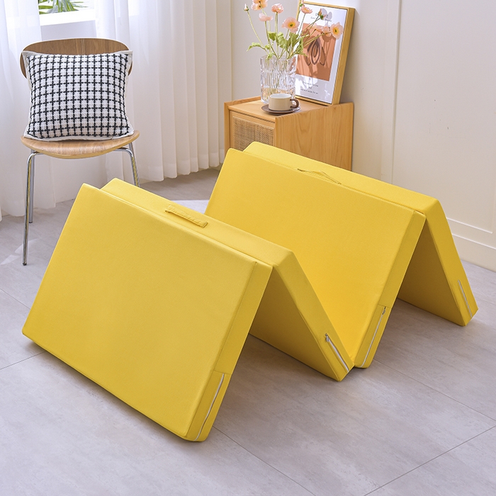 91家纺网 家纺一手货源 找家纺 小豚鼠 2025新款亚麻四折多功能四季床垫 柠檬黄