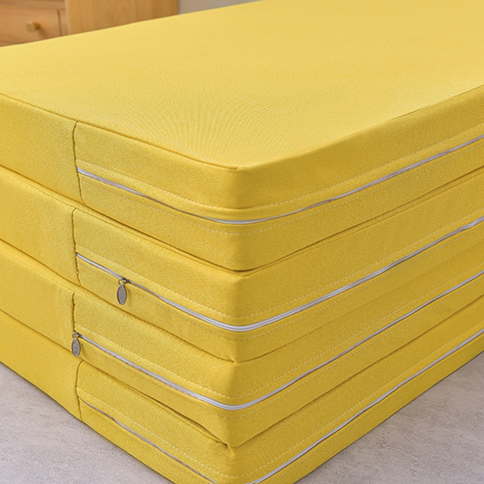 91家纺网 家纺一手货源 找家纺 小豚鼠 2025新款亚麻四折多功能四季床垫 柠檬黄